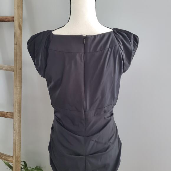 Xscape By Joanna Chen Black Sleeveless Ruched Midi Dress Size 14 - Picture 5 of 9